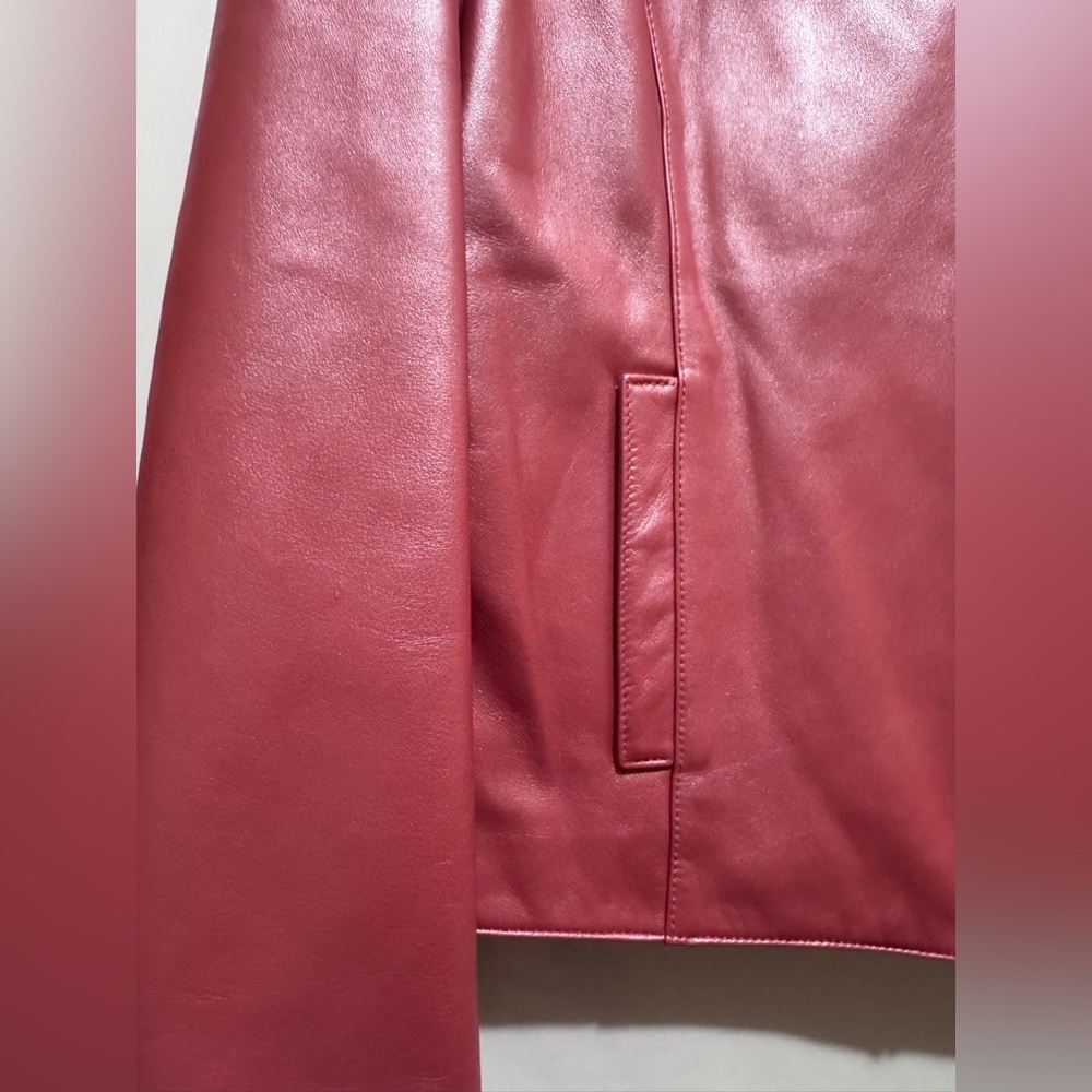 Liz Claiborne Pink Salmon Soft Leather Jacket Full Zip Paisley Lined  Women’s 14 - Picture 9 of 16